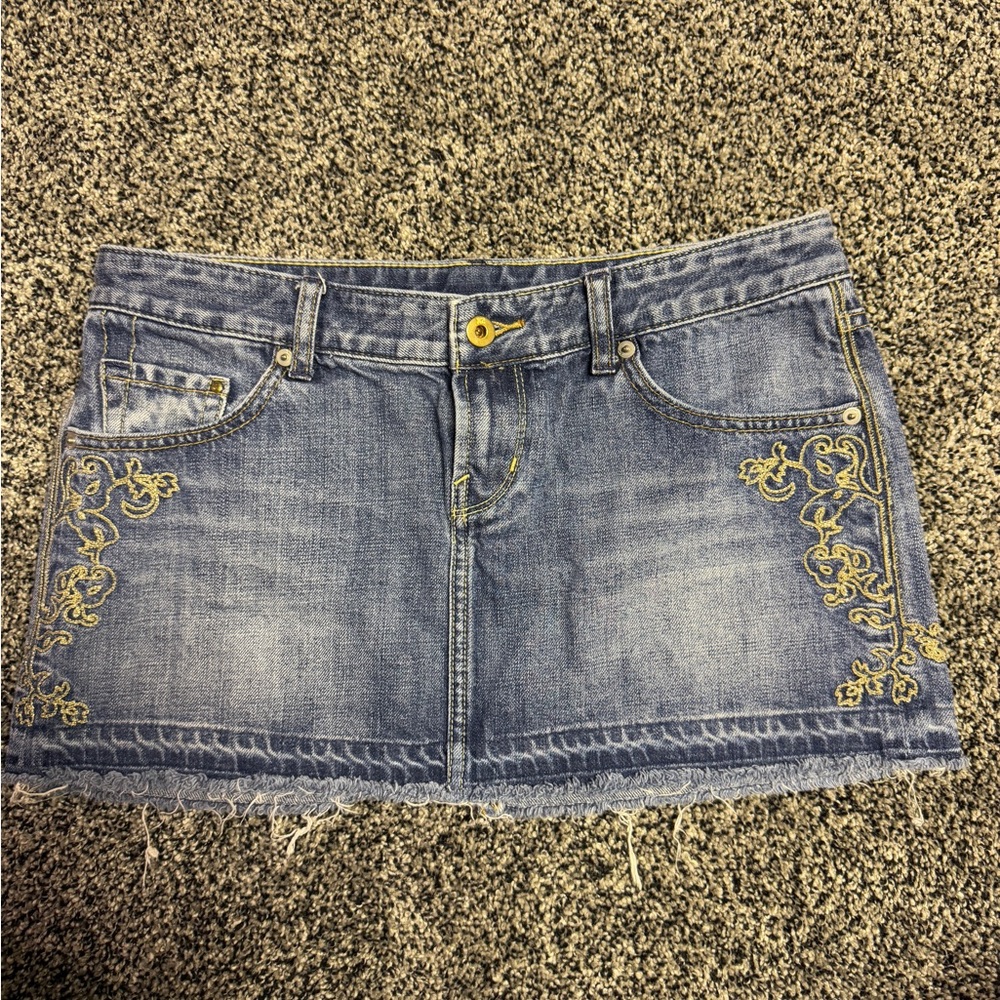 Embroidered Denim Mini Skirt